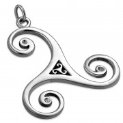 Large Celtic Triskele Triple Spiral Silver Pendant, pn126
